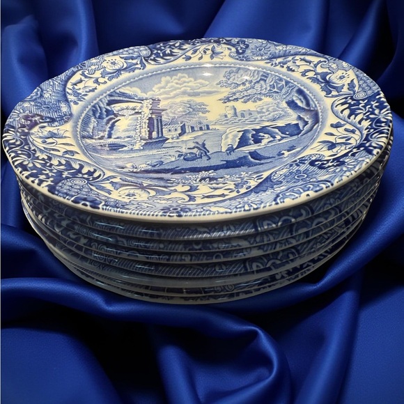 Spode NWT Blue & White Italian Porcelain 6” Camilla Plates Set of 8 - Picture 3 of 5